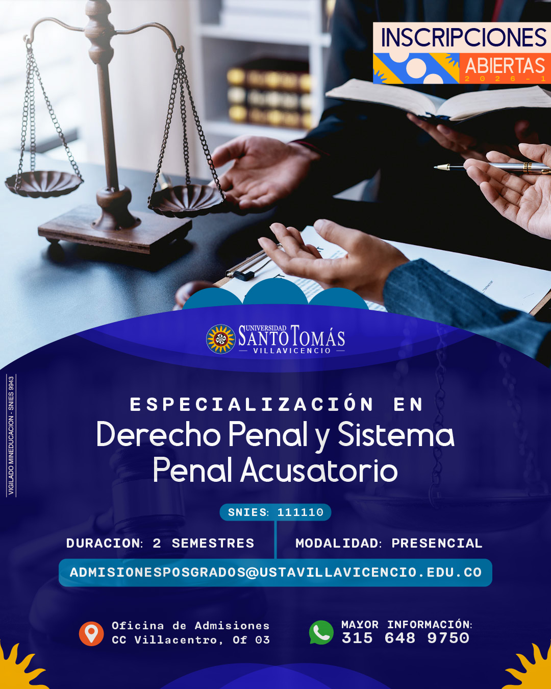 Especialización en Derecho Penal y Sistema Penal Acusatorio, Universidad Santo Tomás Villavicencio