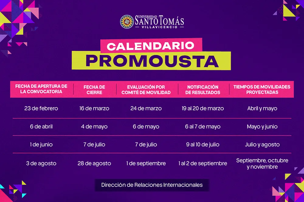 calendario PROMOUSTA Villavicencio